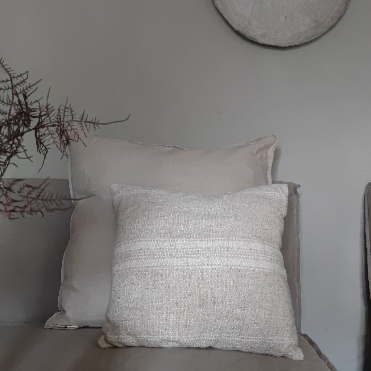 Linnen mix kussen natural streep 45 x 45