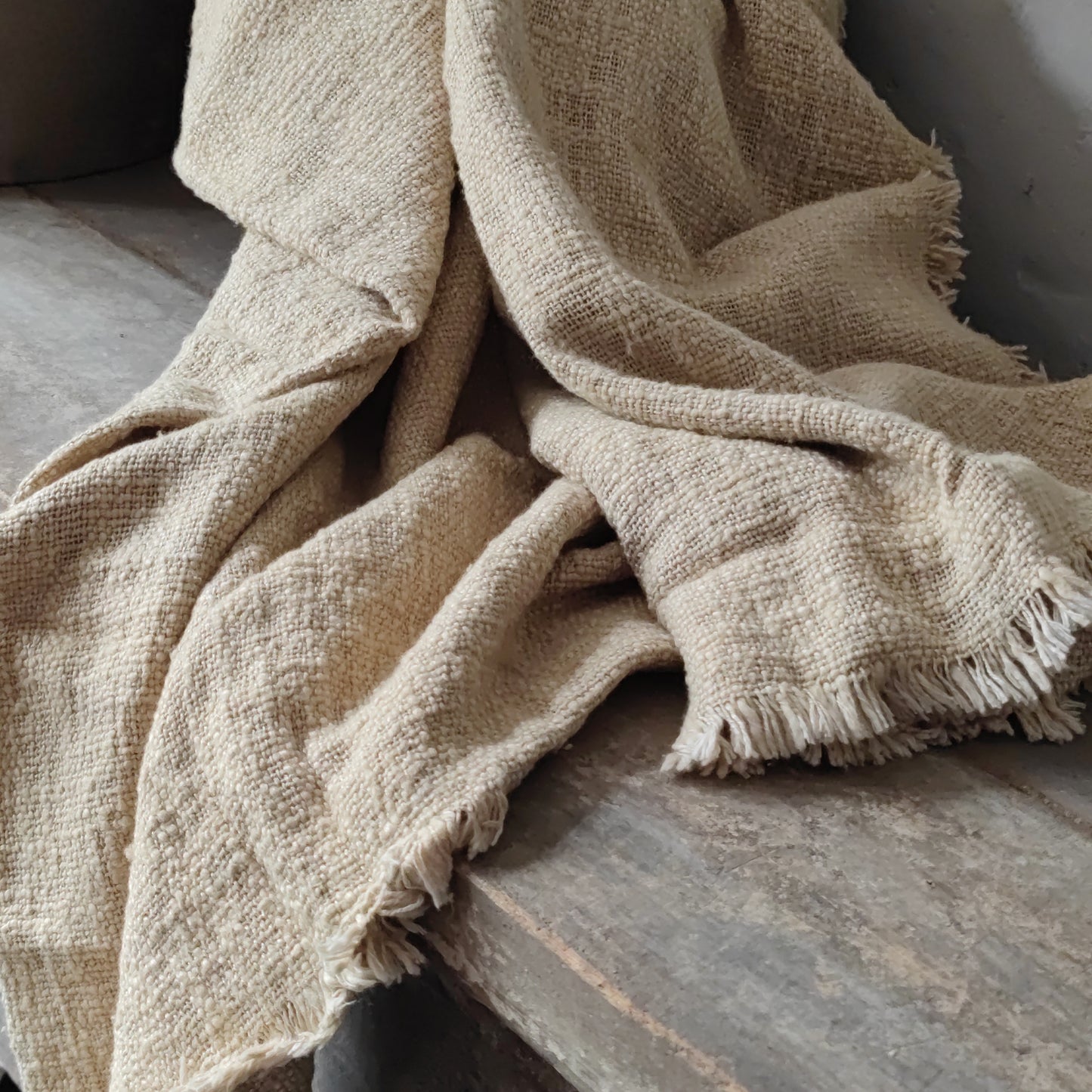 Plaid grof gewoven soft mosterd 130 x170 cm