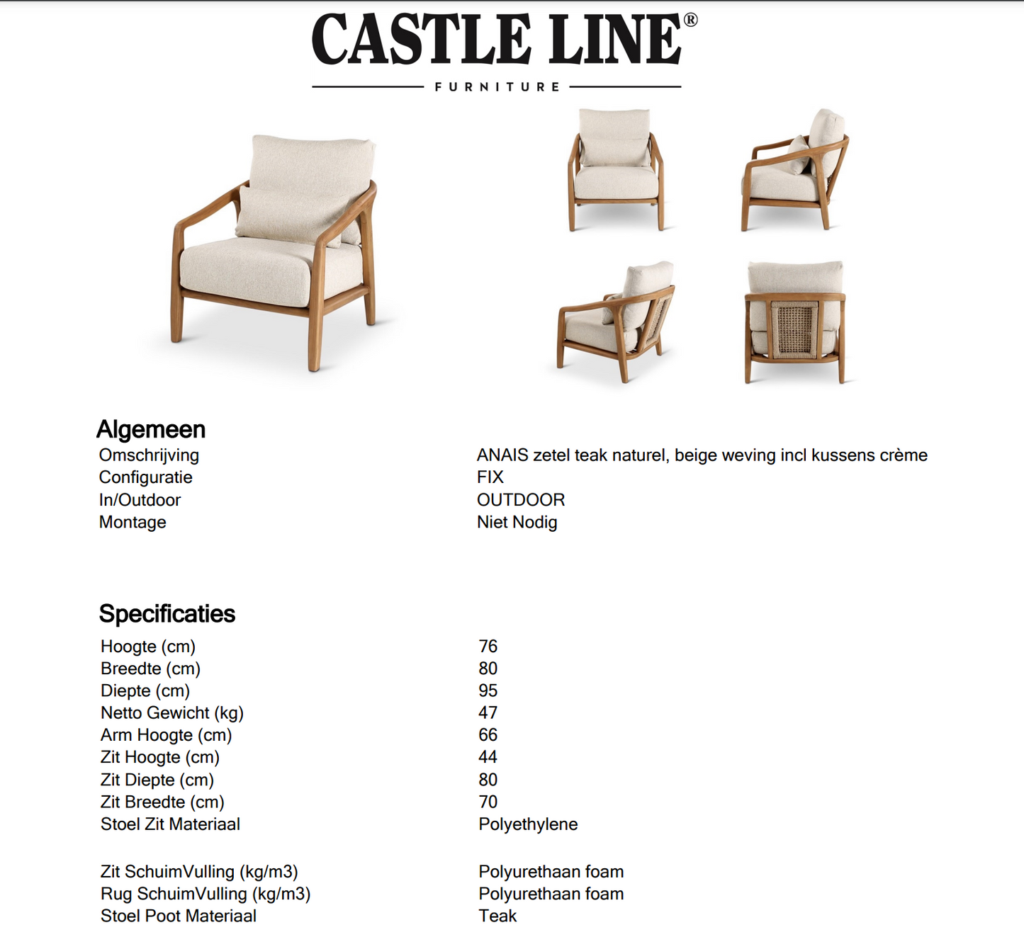 Lounge chair Anais naturel