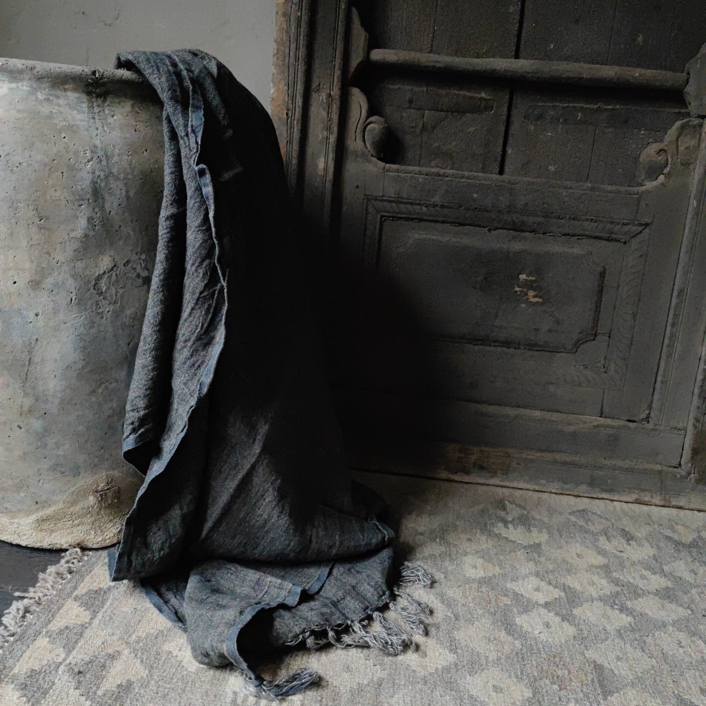 Plaid stonewashed gray linen