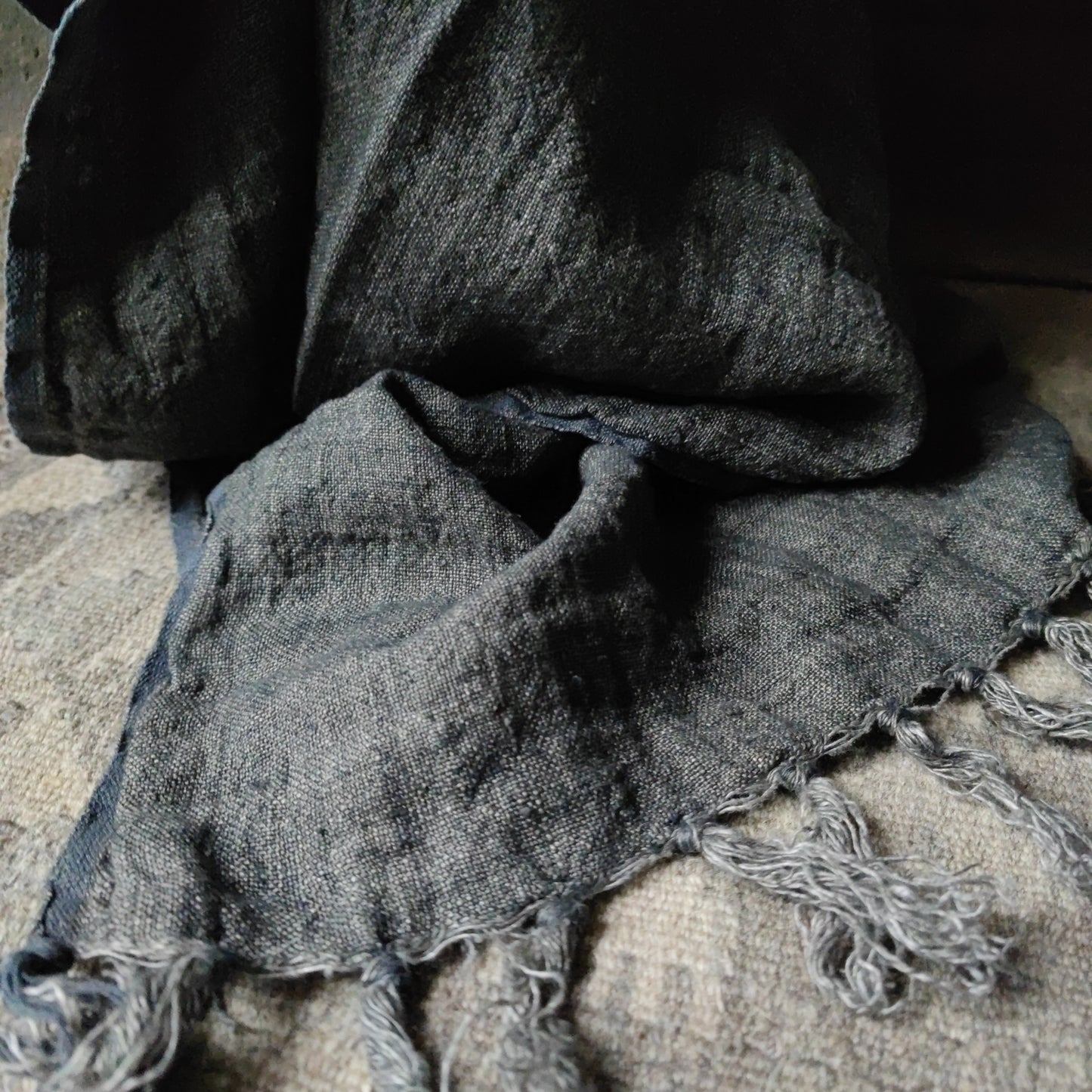 Plaid stonewashed gray linen