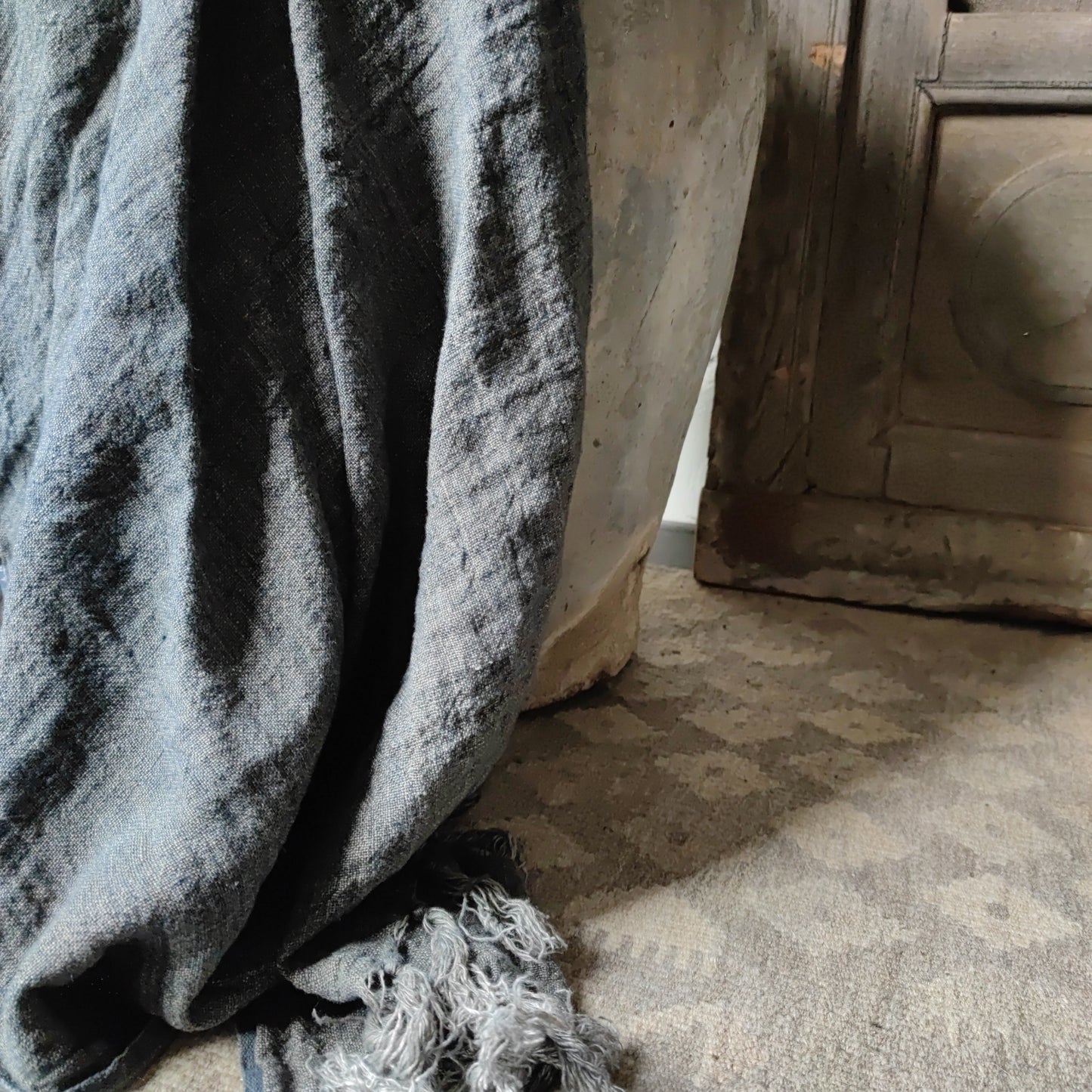 Plaid stonewashed gray linen