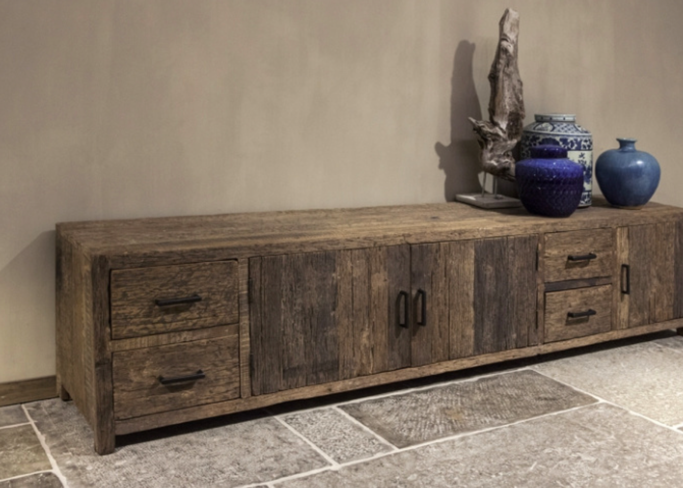 Rustic TV sideboard 3 doors & 4 drawers