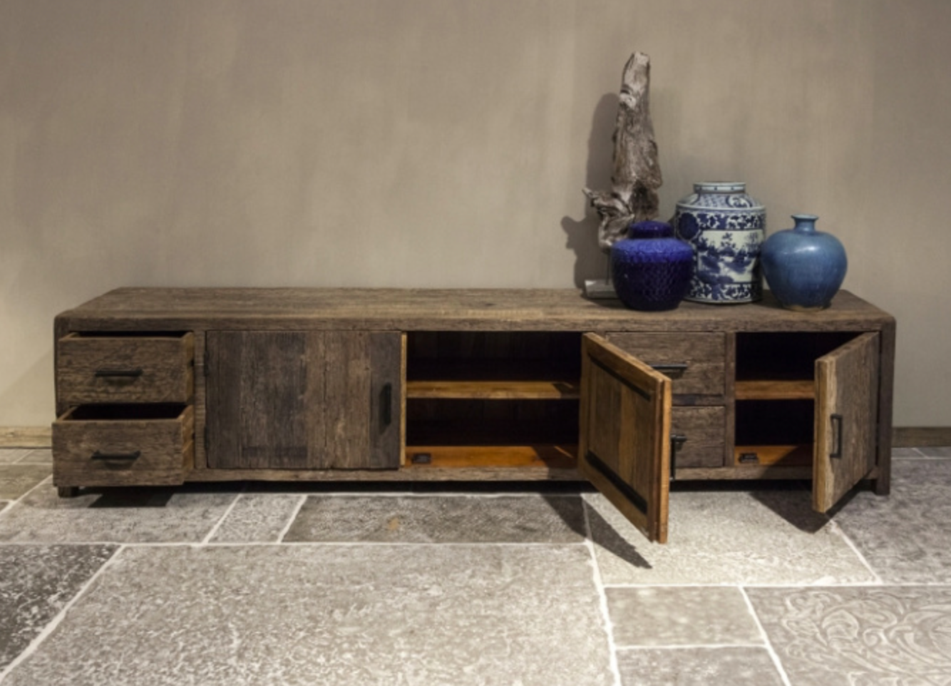 Rustic TV sideboard 3 doors & 4 drawers