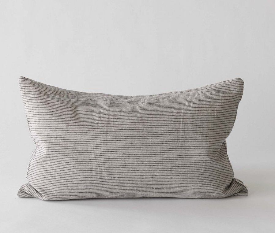 Linnen stripe kussenhoes beige/zwart 40 x 60