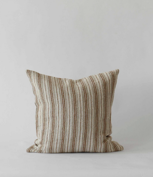 Linnen stripe kussenhoes natural / gold 50 x 50