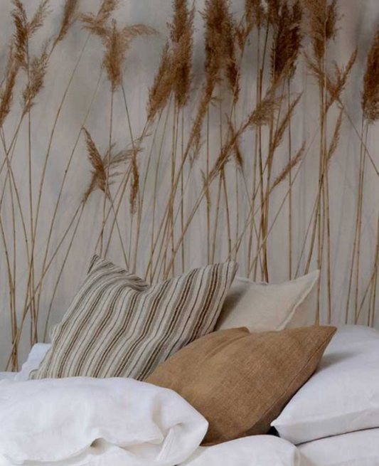 Linnen stripe kussenhoes natural / gold 50 x 50