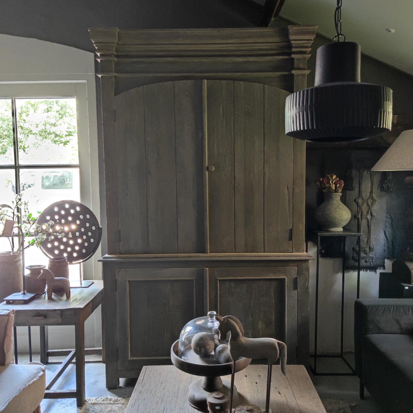 Two-door vintage gray cupboard