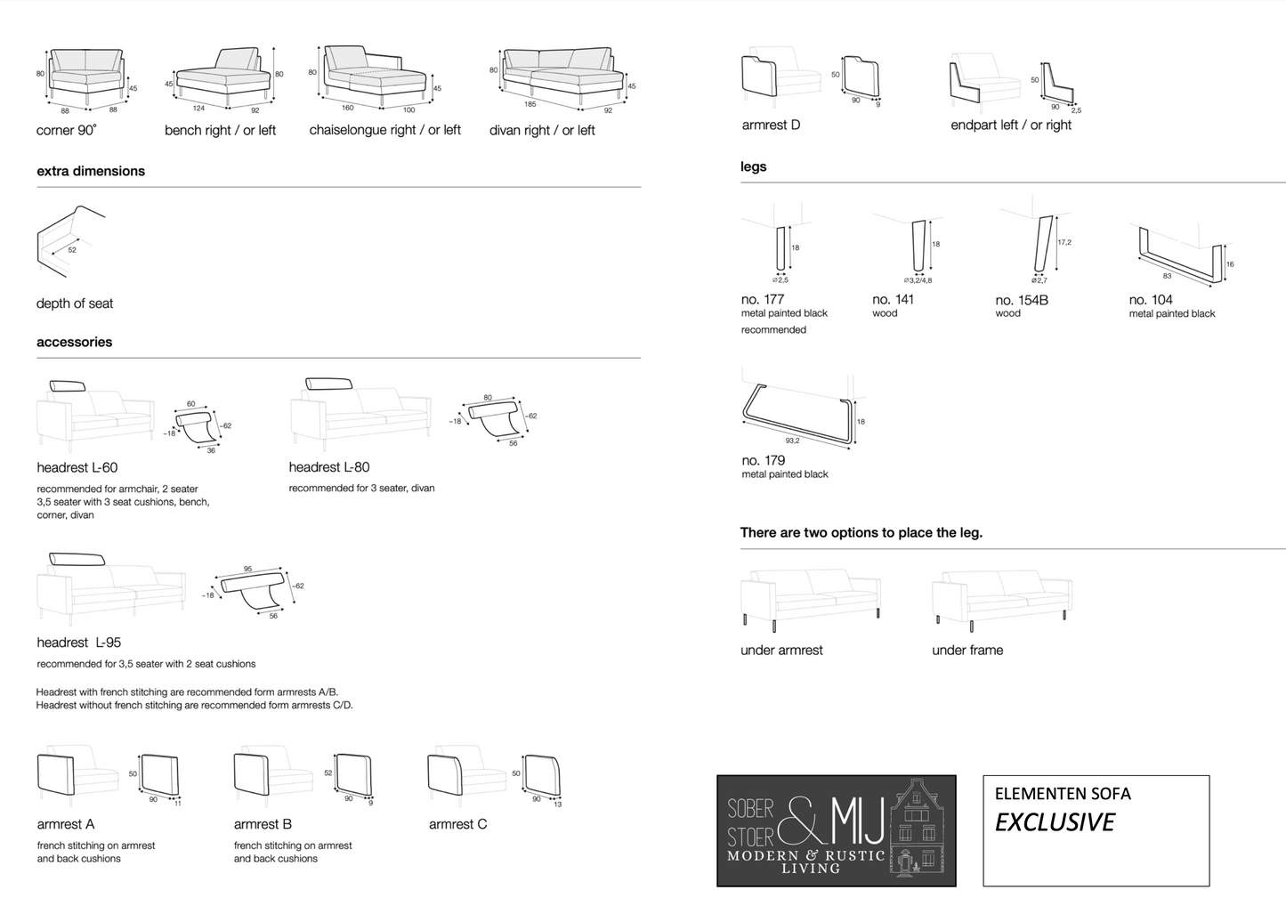 Elementen sofa EXCLUSIVE  (zeer uitgebreid samen te stellen)