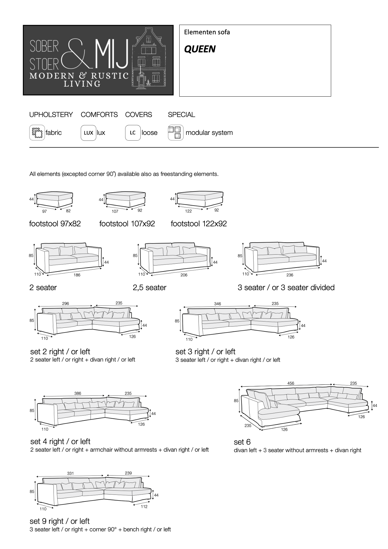 Rustic elements sofa (to be assembled)