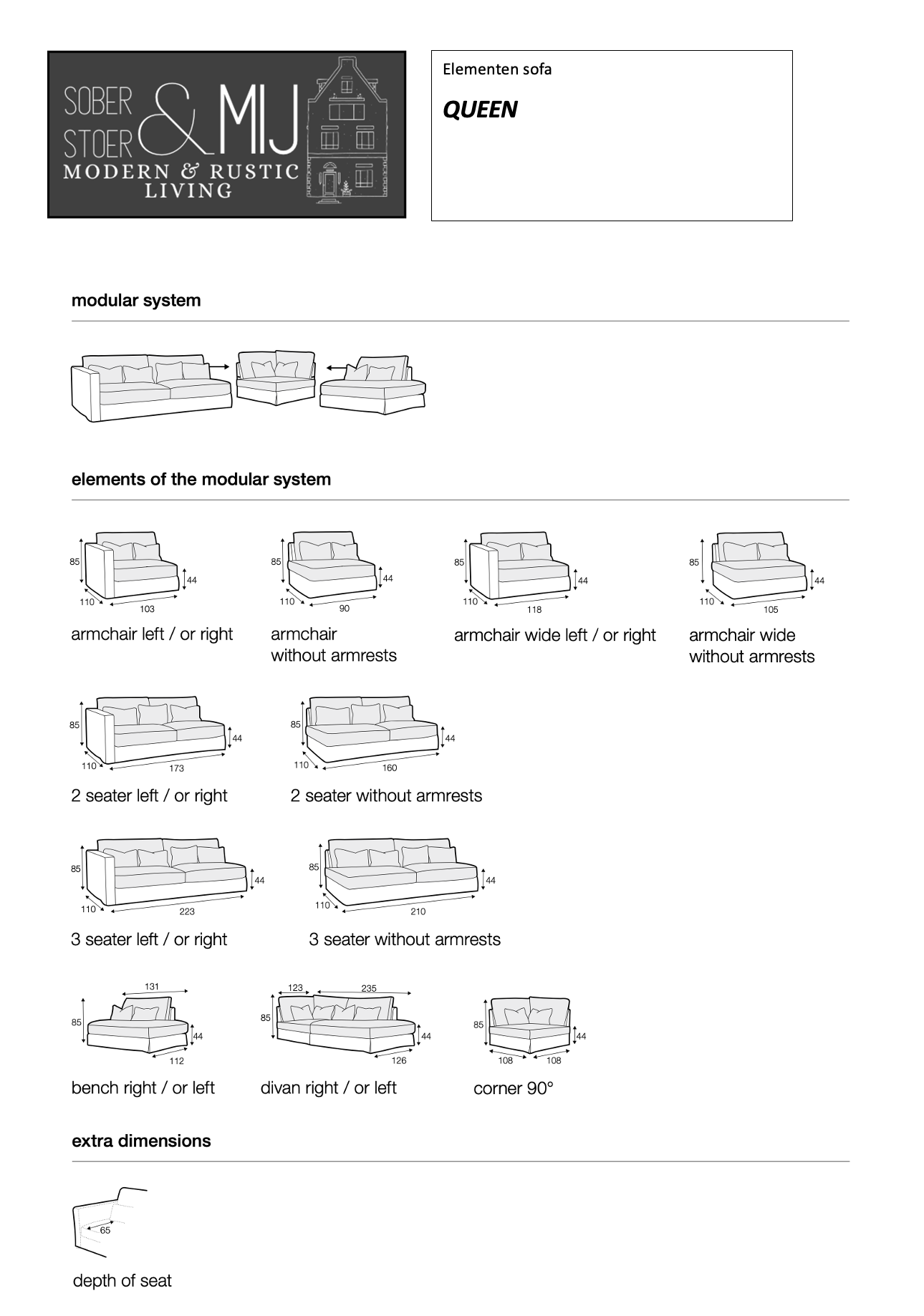 Rustic elements sofa (to be assembled)