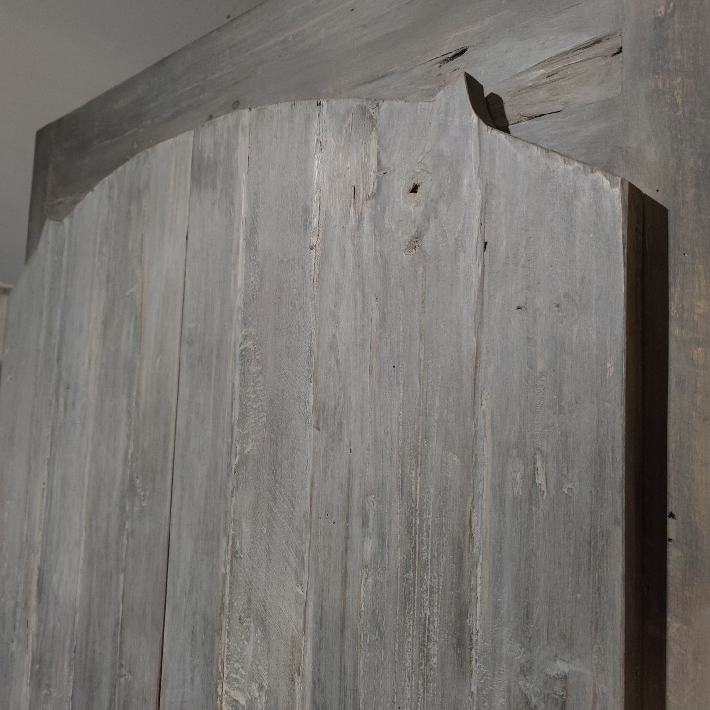 Narrow two-door vintage gray cupboard