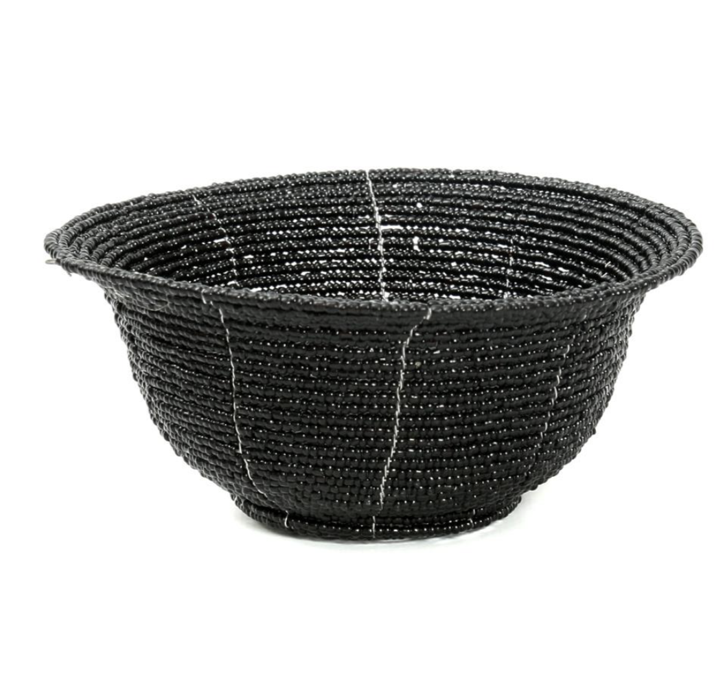 Handmade beaded bowl black size S