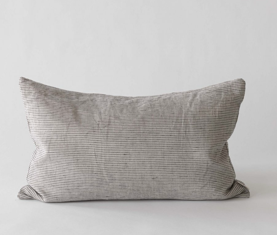Linen stripe cushion beige/black 40 x 60