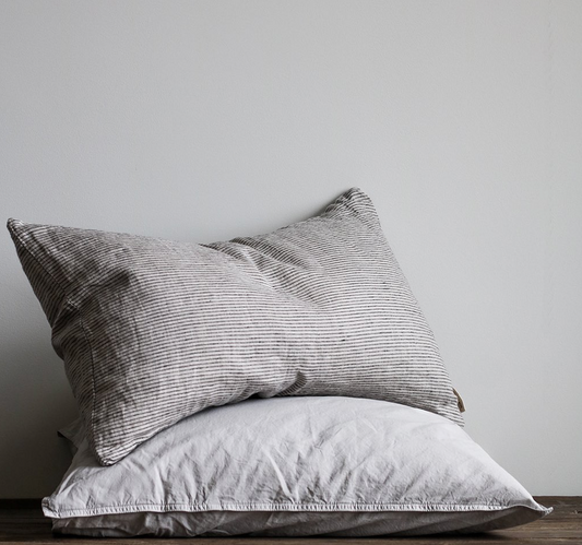Linnen stripe kussenhoes beige/zwart 40 x 60